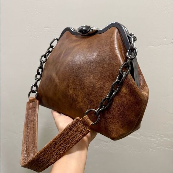 Crazy Horse Cowhide Handmade Custom Frame Push Lock Handbag/Multi Use Style - Picture 11 of 16